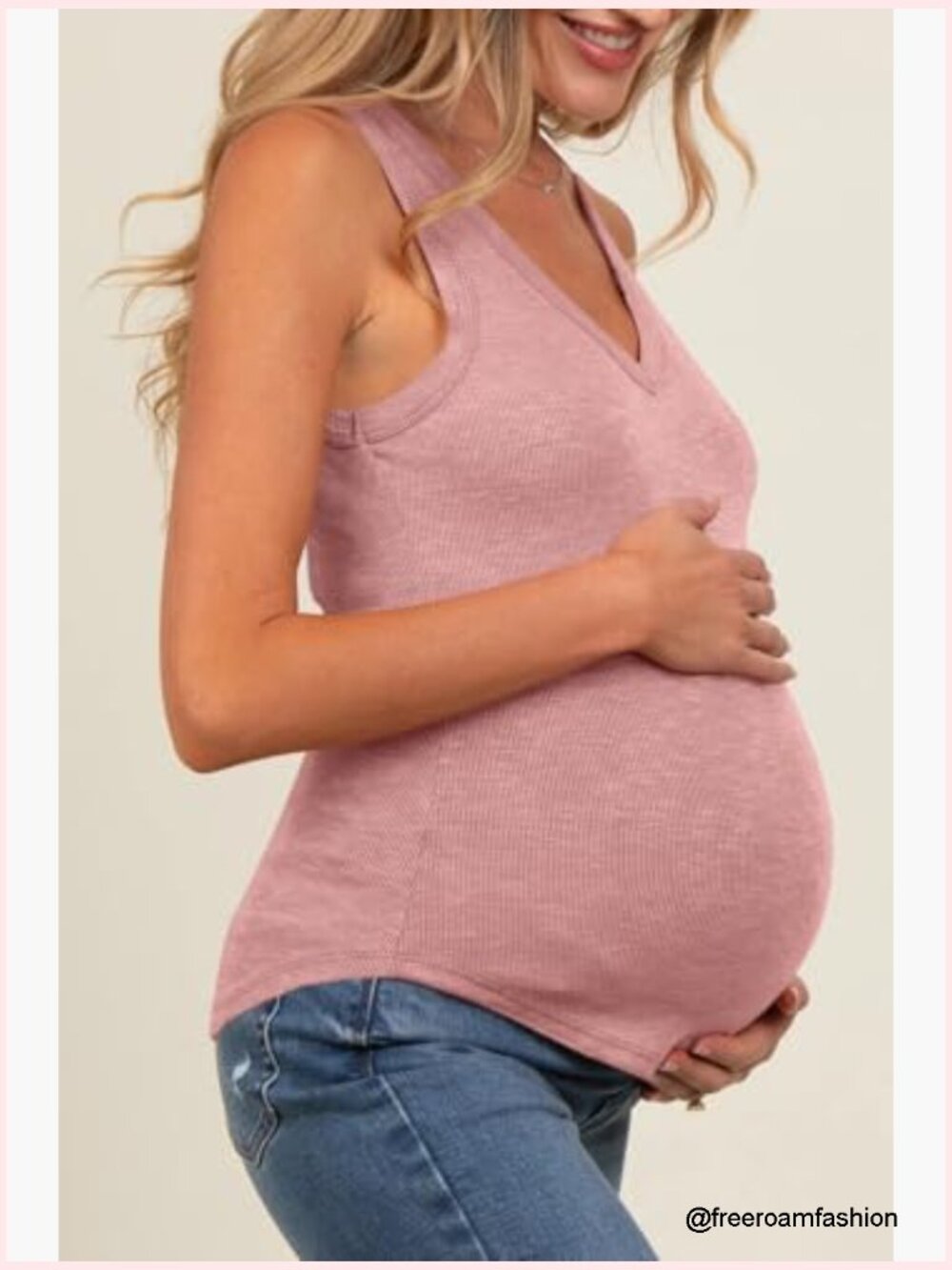 Maternity V-Neck Tank Top Stretchy Polyester Blend Sleeveless Pregnancy Shirt - Picture 4 of 6